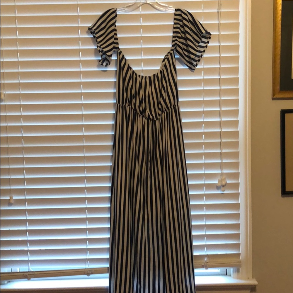 Blue and white striped maxi
